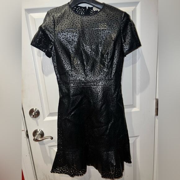 Michael Kors Black Dress A-Line Eyelet Trim Short Sleeve Crew Neck Size 4 - Picture 5 of 14